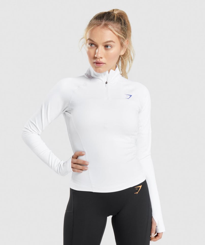 Bluzy Gymshark Pulse 1/4 Zip Damskie Białe | PL 193LAO